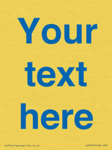 Custom blank information sign. Blue text, plain background